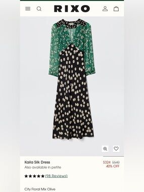 RIXO Kaila Silk Maxi Dress — Olive Green and Black Floral